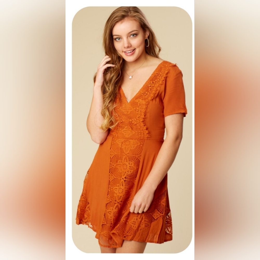 Altar'd State, Lace Mini Dress color Rust